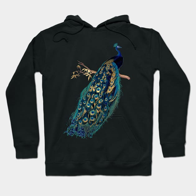 Vintage Peacock, Teal Hoodie by PixDezines